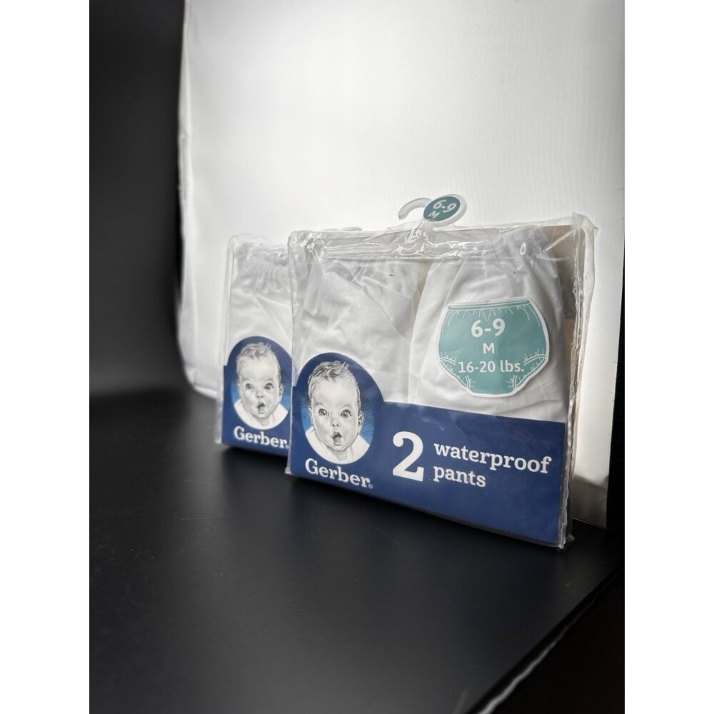 Gerber Vinyl Pants Waterproof White Diaper Covers NEW 2 Packs 6-9 mos 16-20 lbs